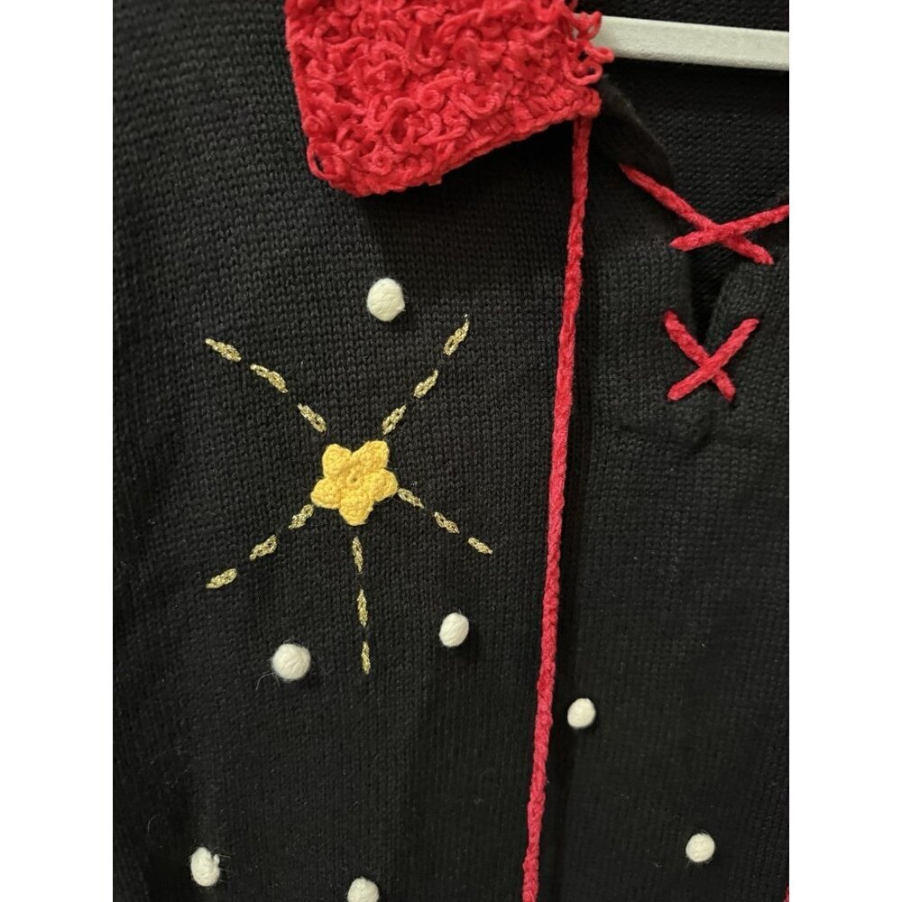 Vintage Jack B. Quick Christmas Sweater Santa Claus ugly Black Size Large - Picture 6 of 9